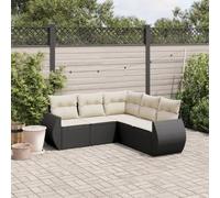 YuuSsea Ensemble de canapé de jardin 5 pièces noir en rotin synthétique robuste, salon d'extérieur modulaire avec coussins blanc crème, résistant aux intempéries pour terrasse, balcon