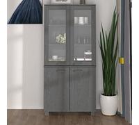 YuuSsea Hamar - Buffet haut en pin massif - Gris foncé - 85 x 35 x 180 cm - Armoire de rangement rustique avec portes - Buffet de ferme - Pour salle à manger, salon