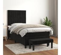 YuuSsea Lit à sommier tapissier avec matelas, 90 x 190 cm, velours noir, tête de lit réglable, ressorts ensachés, résistance moyenne, banc, meubles de chambre à coucher
