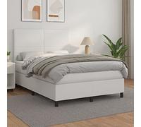 YuuSsea Lit à sommier tapissier avec matelas, blanc, 140 x 190 cm, cuir synthétique, tête de lit réglable en hauteur, ressorts ensachés, meubles de chambre à coucher, pour un sommeil réparateur