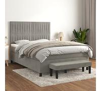 YuuSsea Lit à sommier tapissier avec matelas, gris clair, 140 x 190 cm, housse en velours, tête de lit réglable en hauteur, matelas à ressorts ensachés, ensemble de meubles de chambre à coucher