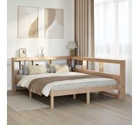 YuuSsea Lit en bois de pin massif, 135 x 190 cm, avec sommier à lattes, tête de lit en forme de L, meuble de chambre à coucher, espace de rangement, non traité
