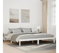 YuuSsea Lit en bois massif extra long, blanc, 200 x 210 cm, en bois de pin, cadre de lit stable avec sommier à lattes, tête de lit, espace de rangement supplémentaire, pour un sommeil réparateur