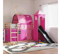 YuuSsea Lit superposé en pin massif rose avec toboggan, rideaux et protection anti-chute, 80 x 200 cm, pour chambre d'enfant, meubles de chambre à coucher