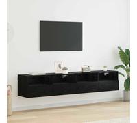 YuuSsea Lot de 2 étagères murales flottantes pour TV, aspect chêne noir, 80 x 30 x 30 cm, matériau en bois, étagère multimédia flottante pour salon, home cinéma