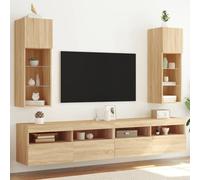 YuuSsea Lot de 2 meubles TV avec éclairage LED RVB - Chêne Sonoma - 30,5 x 30 x 90 cm - Montage mural - Matériau en bois durable pour le salon - Rangement des médias