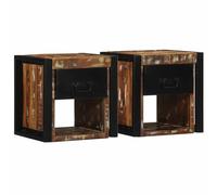 YuuSsea Lot de 2 tables de chevet multicolores 40 x 35 x 40 cm en bois recyclé massif, montage mural, console de chevet de chambre à coucher, plateau robuste, style rustique
