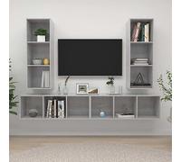 YuuSsea Lot de 4 armoires murales en bois gris béton, 37 x 37 x 107 cm, montage polyvalent, pour salon et home cinéma, ensemble de meubles multimédias robustes