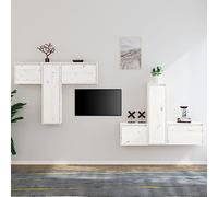 YuuSsea Lot de 6 armoires TV en pin massif blanc, armoires suspendues pour le salon, armoires flottantes robustes pour livres et décoration, support TV polyvalent, support TV universel durable