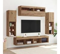 YuuSsea Lot de 6 meubles TV muraux en chêne artisanal, matériau en bois, design moderne, éclairage LED, espace de rangement complet pour appareils multimédias