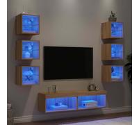 YuuSsea Lot de 8 meubles muraux en bois de chêne Sonoma, armoires suspendues modernes avec éclairage LED RVB, 6 x 30 x 28,5 x 30 cm, 2 x 60 x 30 x 30 cm, rangement multimédia polyvalent pour le salon