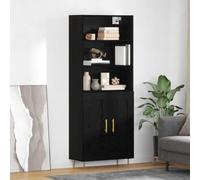 YuuSsea Meuble haut aspect chêne noir 69,5 x 34 x 180 cm en matériau dérivé du bois avec 2 portes, tiroir, buffet moderne pour salon, salle à manger, couloir