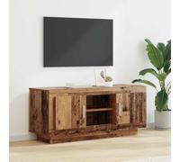 YuuSsea Meuble TV aspect bois vieilli 102 x 35 x 45 cm - En matériau dérivé du bois - Avec 2 portes - Étagère - Support TV universel pour salon