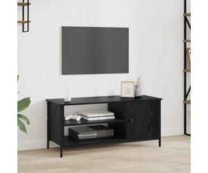 YuuSsea Meuble TV - Aspect chêne noir - 100 x 40 x 45 cm - En bois - Avec 1 porte et 2 étagères - Support TV universel stable pour salon - Design moderne - Durable