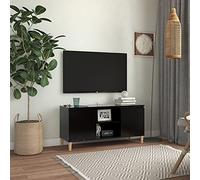 YuuSsea Meuble TV avec pieds en bois massif noir, 103,5 x 35 x 50 cm, style scandinave, support TV universel pour salon, stable et robuste