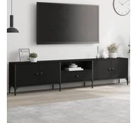 YuuSsea Meuble TV avec tiroir - Noir - 200 x 25 x 44 cm - Matériau du bois - Cadre en métal - Pieds réglables - Support TV universel pour salon