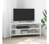 YuuSsea Meuble TV d'angle blanc brillant, 102 x 40,5 x 45 cm, en matériau dérivé du bois, design moderne, support TV universel avec 2 étagères, console multimédia de salon