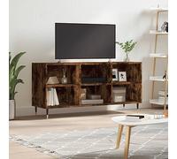 YuuSsea Meuble TV en chêne fumé 103,5 x 30 x 50 cm, matériau en bois avec 6 compartiments, plateau de table stable, pieds en fer, design moderne, support TV universel