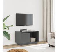 YuuSsea Meuble TV gris 74 x 35 x 44 cm en pin massif avec 2 compartiments, porte flexible, table stable pour salon, chambre à coucher, support TV universel