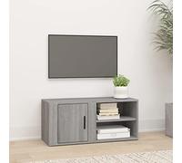 YuuSsea Meuble TV, gris, Sonoma, 80 x 31,5 x 36 cm, matériau du bois, support TV universel robuste avec 3 compartiments, porte flexible, pour salon