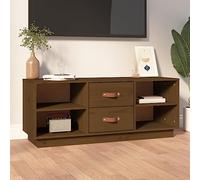 YuuSsea Meuble TV marron miel, 100 x 34 x 40 cm, en pin massif, meuble multimédia robuste avec beaucoup d'espace de rangement, pour salon et home cinéma, design durable