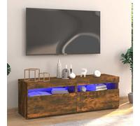 YuuSsea Meuble TV moderne en chêne fumé 120 x 35 x 40 cm avec éclairage LED RVB, grand espace de rangement, matériau du bois, pour salon, home cinéma, support TV universel