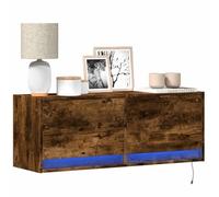 YuuSsea Meuble TV mural avec éclairage LED, chêne fumé, 100 x 31 x 38 cm, 2 tiroirs, en bois robuste, pour salon, espace de rangement polyvalent