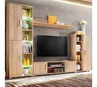 YuuSsea Meuble TV mural avec éclairage LED, matériau en bois de chêne Sonoma, largeur 260 cm, design moderne, montage facile, espace de rangement multimédia