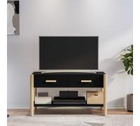 YuuSsea Meuble TV noir 82 x 38 x 45 cm en matériau à base de bois, armoire multimédia stable avec pieds en bois massif, support TV universel, table multimédia pour salon, chambre à coucher