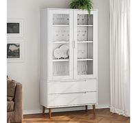 YuuSsea MOLDE Armoire vitrine, blanche, 90 x 35 x 175 cm, bois de pin massif laqué UV, avec portes en verre, pour livres, salon et bureau