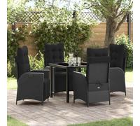 YuuSsea Salon de jardin 5 pièces avec coussins, en polyrotin noir, repose-pieds réglables, pour terrasse, balcon, jardin, durable, 200 x 80 x 73 cm