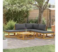YuuSsea Salon de jardin 6 pièces en bois d'acacia massif traité à l'huile, avec coussins gris foncé, groupe de sièges d'extérieur modulaire pour terrasse et balcon, 206 x 206 cm