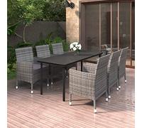 YuuSsea Salon de jardin 7 pièces en polyrotin gris, table en verre noir 200 x 100 cm avec 6 chaises avec coussins gris foncé, résistant aux intempéries