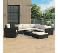 YuuSsea Salon de jardin 8 pièces en polyrotin noir, coussins blanc crème, meubles d'extérieur avec table basse, canapé d'angle, fauteuil, repose-pieds pour terrasse, balcon, jardin, utilisable toute