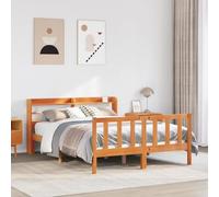 YuuSsea Sommier à lattes avec tête de lit, en pin massif, marron cire, 120 x 190 cm, meuble de chambre à coucher robuste avec espace de rangement