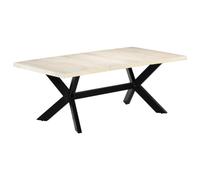 YuuSsea Table à manger blanche 200 x 100 x 75 cm en bois massif de mangue, fabriquée à la main, pieds en acier revêtu par pulvérisation, design moderne, construction robuste pour cuisine et salle à