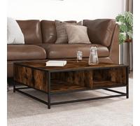 YuuSsea Table basse en chêne fumé 80 x 80 x 30 cm, matériau bois et structure en métal, table d'appoint carrée avec compartiment de rangement, table basse industrielle pour salon, stable et durable