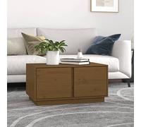 YuuSsea Table basse marron miel 80 x 50 x 40 cm en pin massif avec 2 compartiments, table d'appoint stable pour salon, élégante table basse marron