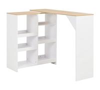 YuuSsea Table de bar avec étagère mobile - Blanc - 138 x 39 x 110 cm - Matériau du bois - Cadre en forme de L - Table de salle à manger pour cuisine - Ensemble de table de cuisine peu encombrant