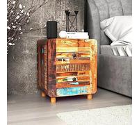 YuuSsea Table de chevet en bois massif recyclé 43 x 33 x 51 cm, faite à la main, style antique, table d'appoint avec 2 tiroirs, table de chevet pour chambre à coucher pour la maison