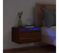YuuSsea Table de chevet murale flottante en bois dérivé du bois avec lampes LED, effet chêne marron, 50 x 36 x 30 cm, pour chambre à coucher et salon