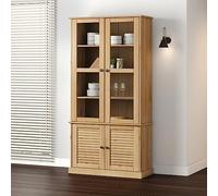 YuuSsea VIGO Vitrine 85 x 35 x 170 cm, en pin massif finition cire de miel, étagère sur pied avec portes en verre, bibliothèque, pour salon, chambre à coucher, bureau