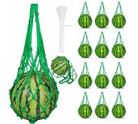 yuuzue Lot de 12 filets de pastèque avec 30 attaches de câble, hamacs robustes pour treillis, sacs réutilisables à suspendre pour fruits, miel, melon, courge, cantaloup,