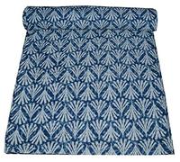 Yuvancrafts Couvre-lit indien fait à la main en coton kantha traditionnel imprimé indigo pour lit double (bleu)