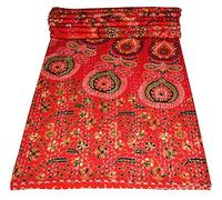 YUVANCRAFTS Couvre-lit indien vintage Kantha traditionnel imprimé mandala, couvre-lit (rouge, lit double)