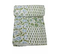 YUVANCRAFTS Couvre-lit Kantha en coton avec imprimé indien pour grand lit, 228,6 x 274,3 cm, vert