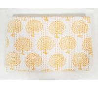 YUVANCRAFTS Couvre-lit Kantha en coton imprimé indien pour grand lit, 228,6 x 274,3 cm, jaune