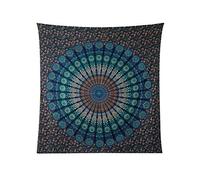 Yuvancrafts Tapisserie Murale en 100% Coton psychédélique Céleste Hippie Hippie bohème à Suspendre Mandala Tapisserie Indienne Chambre à Coucher Salon Antique Double (Queen) Bleu