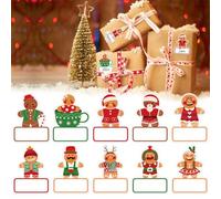 YUVKIN 100 pièces Autocollants Cadeaux Noël Étiquettes Autocollantes Stickers de Noël Inscriptibles Décoration pour Emballages, Calendriers de l'Avent, DIY (Motif Bonhomme en Pain d'Épices Christmas)