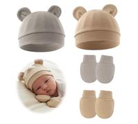 YUVKIN 2 ensembles Bonnets et Moufles de Naissance, Unisex pour Bébé Garçon et Fille, Douceur et Confort, Tricoté Chapeau Mignon, Bonnet Bébé et Moufle Bébé (0-6 mois)